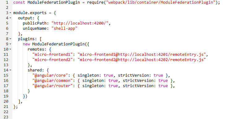 9. Configure Webpack Module Federation in Shell - micro-frontend
