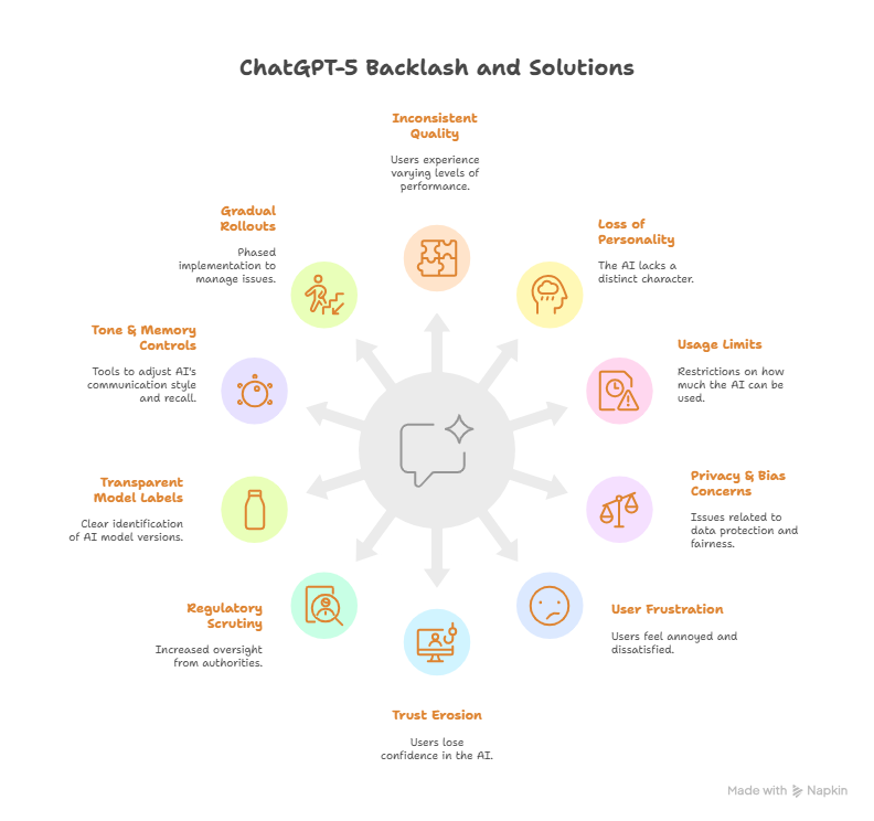Future Trends & Roadmaps: • Regulatory Caution and AI Emotional Safety: OpenAI and others may introduce emotional safety features—e.g., AI empathy limits, wellness verifications—to avoid harmful bonds. • More Transparent Interfaces: Expect clear model-identification at prompt time to increase clarity. • Community-Informed Releases: Likely to see longer phase-out timelines, optional access to legacy models, and customizable AI tone settings. • Industry Discussion on AI Limits: The backlash fuels debates on diminishing returns in LLM scaling and whether major AI leaps are still viable.